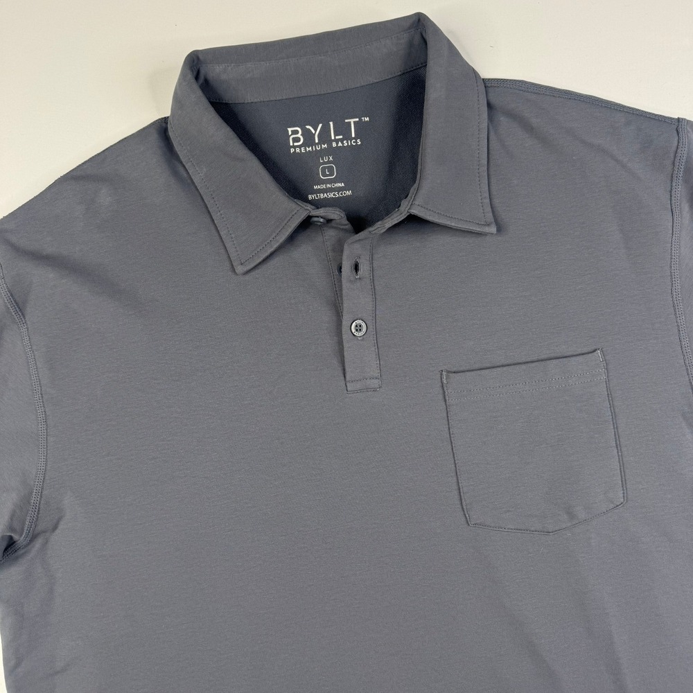 BYLT Premium Basics Lux Polo Shirt Mens Large Charcoal Grey Short Sleeve Pocket